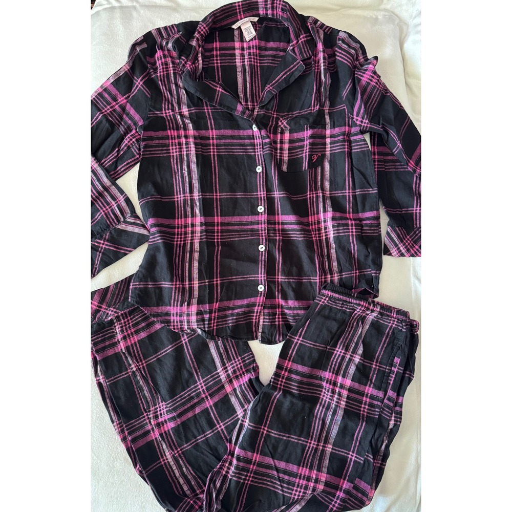 Victorias Secret Pink Plaid Long Sleeve Pajama Set Pants Top Womens XS‎ Long